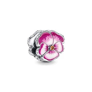 MariaFonte Bead Charm Viola del Pensiero Fiore Argento 925 Compatibile - Imagen 1 de 12