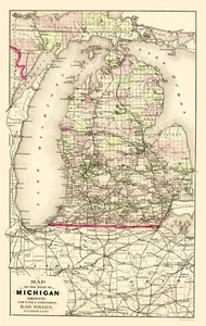 Mapa histórico del estado - Península superior de Michigan - Tackabury 1873 - 23 x 36 - Imagen 1 de 20