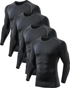 5 or 4 Pack Men'S Compression Shirts Long Sleeve UPF SPF Rash Guard Workout Base - Picture 1 of 6