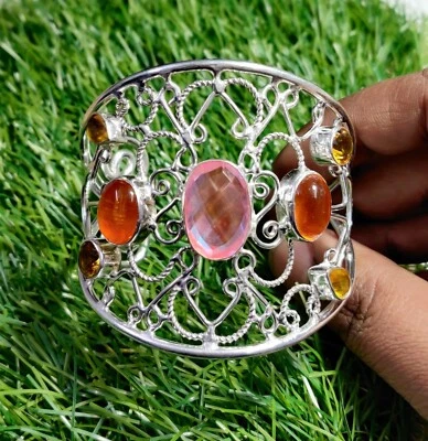 Precioso brazalete de diseñador rosa Aqua Mystic Topacio, ámbar dorado, corte citrino ADJ. Foto 1 de 4