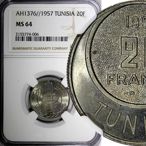 TUNISIA Muhammad VIII AH1376 1957 20 Francs NGC MS64 GEM BU KM# 274 (6) - Picture 1 of 5