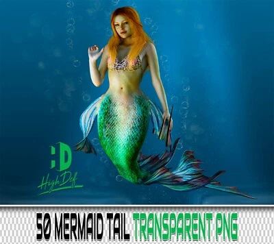 50 MERMAID TAIL TRANSPARENT PNG DIGITAL PHOTOSHOP OVERLAYS BACKDROPS BACKGROUNDS - Image 1 of 4