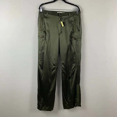 Pantalones cargo Max Studio seda talla 10 verde oliva satinado bolsillos con cremallera Foto 1 de 4