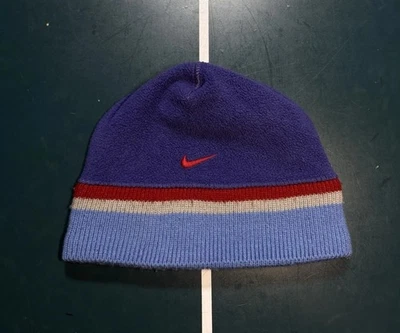 Vintage Nike Hat Beanie Mens Striped Knit Fleece Skull Cap Skater Cyber Y2K - Image 1 of 4