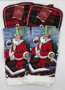 Holiday Santa Claus 4 Pc Kitchen Towel Set - Towel, Oven Mitt & Potholders - NWT - Picture 1 of 5