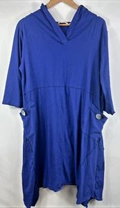 Túnica Soft Surroundings Talla M Azul Bolsillos Capucha Asimétrica Lagenlook - Imagen 1 de 9