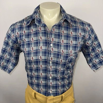Camisa Para Hombres Rockabilly Atómica Cuadros Aturdida Confusa Hippy Boho MCM De Colección Grande Foto 1 de 4