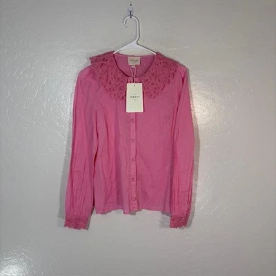Blusa Sézane para mujer 4 rosa Katherine cuello de encaje manga larga algodón S23JSH0899 Foto 1 de 4