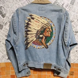 Polo Ralph Lauren Men's Denim Jacket Outerwear Indian Head Native American Blue - Picture 1 of 8