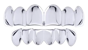 Men's Solid Grillz Silver Plated Top & Bottom Plain Set Mouth Cap Teeth LS 001 S - Picture 1 of 3