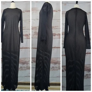 AQAQ Bang Maxi Dress Black Long Sleeve Sheer Striped Size 8 - Picture 1 of 9