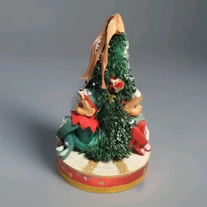 Two Knee Hugger Elves Christmas Bottle Brush Tree Music Box Silent Night Japan - Picture 1 of 8