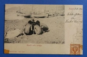 1902 Napoli - bambini monelli sulla spiaggia - costumi popolari - Imagen 1 de 2