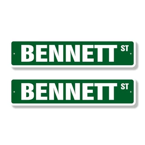 BENNETT Street Sign (2 Pack) Childrens Name Room Metal Road Sign - Picture 1 of 7