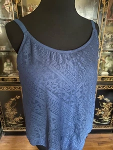 Bleu by Rod Beattie Scoop Neck Crochet Swimsuit Tankini Top Sz 10 D Navy - Picture 1 of 9