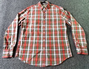 J. Crew Button Down Shirt Long-Sleeve Mens L Red Plaid Tartan Organic Cotton Pkt - Picture 1 of 10