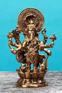Statua d'oro in ottone Lord Ganesha ganapatia idolo Dhristi Ganesh statuetta decorazione - Foto 1 di 5
