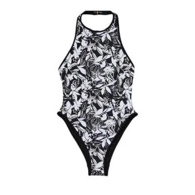 Victoria's Secret Swim Iconic One-Piece Swimsuit S *Black/White Logo Floral* NEW - Image 1 of 3