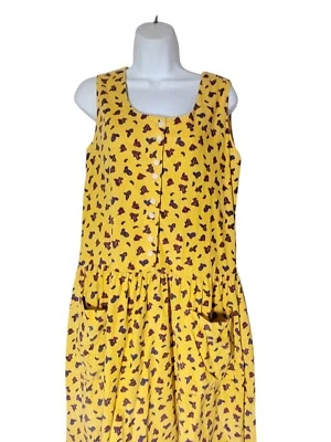 Vestido Jersey Vintage Reyn Spooner Pana M Sin Mangas Bolsillos con Botones Amarillo Foto 1 de 4