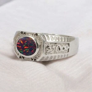 Black Opal Oval Cut Gemstone With 925 Sterling Silver Ring For Men's #795 - Picture 1 of 6