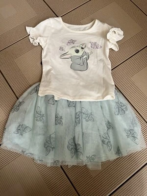 NUEVO CON ETIQUETAS Star Wars Bebé Yoda Niñas Brillo Volantes Conjunto Camisa Tul Falda Conjunto-4T-$38 Foto 1 de 3