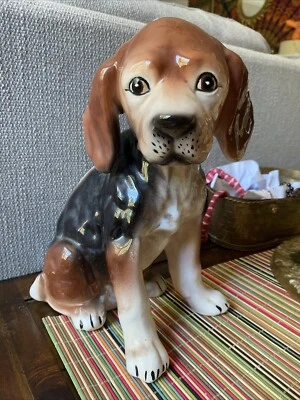 "Estatuilla grande de cerámica vintage de beagle/perro 11,5""" Foto 1 de 4