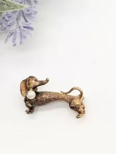 Vintage Sterlingsilber 925 Anhänger Brosche Pin Daschaund Hund Perle Kugel Textur - Bild 1 von 8