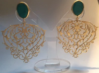 Nuevos Pendientes de Diseño Barroco Hechos a Mano Turquesa y Chapados en Oro Aspecto Vintage Foto 1 de 4