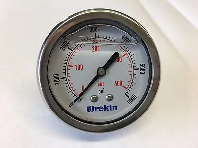 WREKIN 63mm Hydraulic Pressure Gauge BACK ENTRY 0-6000 PSI 400 Bar Stainless GC63400/04