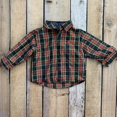 Camisa inglesa a cuadros con botones delanteros talla 18M roja negra amarilla Foto 1 de 4