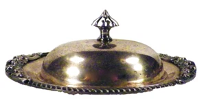 Silverplate Butter Dish Covered Scrolls Glass Insert Vintage Serving - Picture 1 of 7