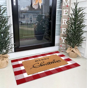 Christmas Door Mat Combo Set - 100% Coco Coir Welcome Mat + 28 X 43 Inch Red and - Picture 1 of 12