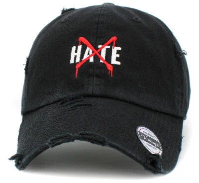 No Hate Vintage Adjustable Black Distressed Hat by KB Ethos  - Image 1 of 3