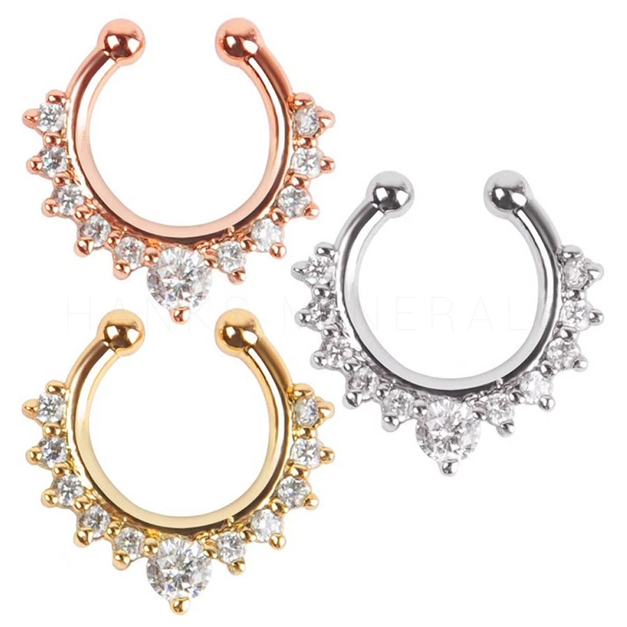 Clip de tabique anillo nariz falsa clicker cristal percha aro joyería Foto 1 de 1