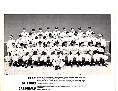 1957 ST. LOUIS CARDINALS 8X10 TEAM PHOTO MUSIAL BASEBALL MISSOURI HOF
