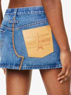 JEAN PAUL GAULTIER Blue Denim Low Rise Micro Mini Skirt UK 10 FR 38 US 6 NEW Y2K - Image 1 of 4