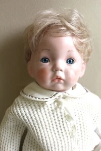 Handmade Porcelain Baby Doll Beryl Brown 1999 Hand Painted Blonde Cloth Body - Picture 1 of 16