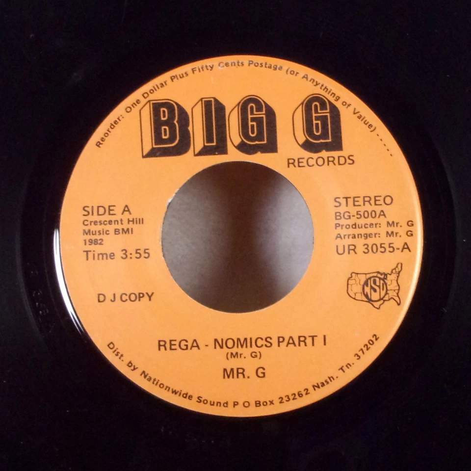 Mr. G Rega-Nomics Part 1 / Ode to Aunt Pearl 7" 45 Big G records POLITICAL VG+ - Image 1 of 1