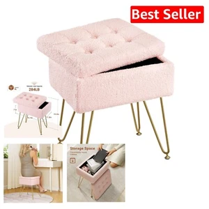 Elegant Teddy Velvet Vanity Stool with Sturdy Legs – Enhance Your Makeup Area - Picture 1 of 9