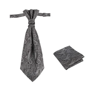 Black Grey Paisley Cravat Long Pre-tied Ascot Hanky For Mens Epoint C.B.AQ.S.009 - Picture 1 of 3