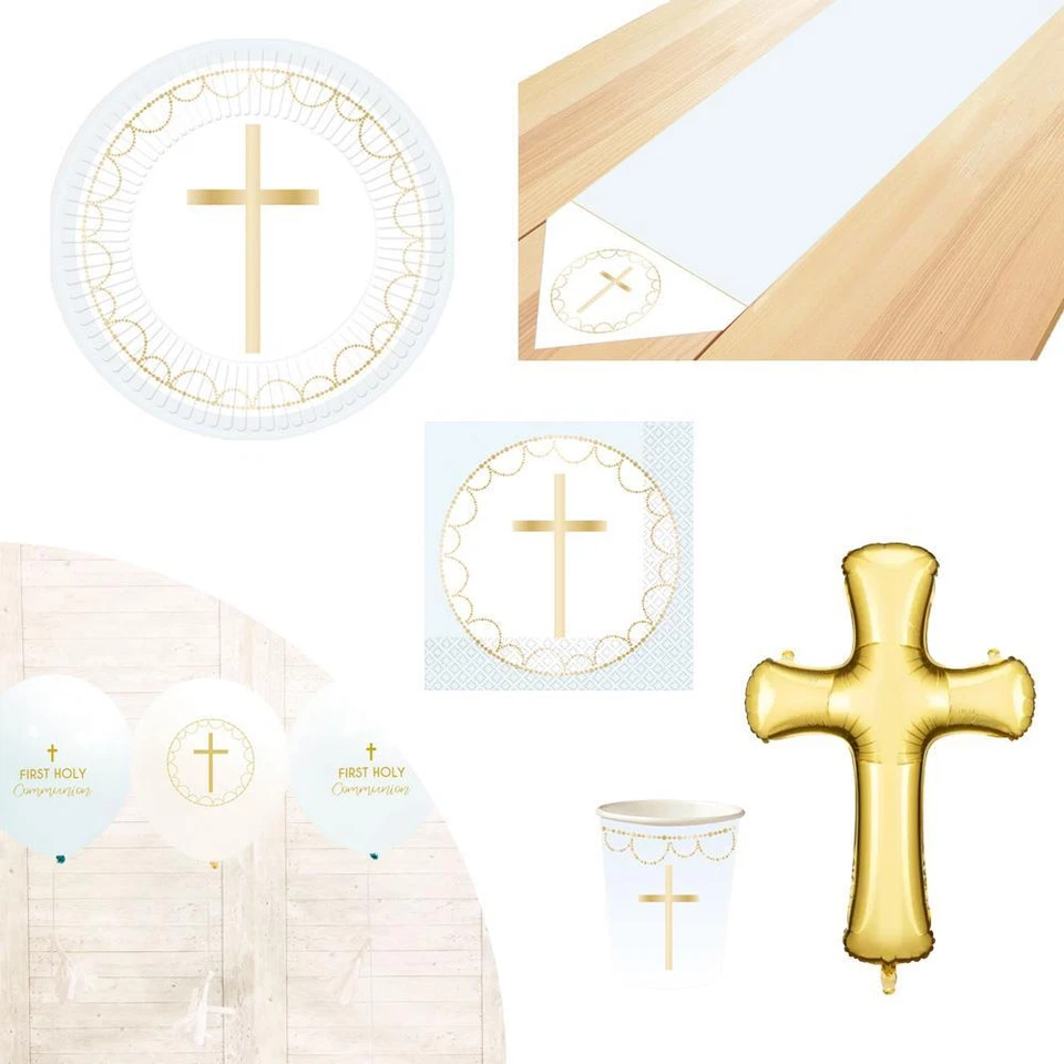Boys Blue Christening Party | Baptism Confirmation Plates Napkins Cups Balloons - Image 1 of 1