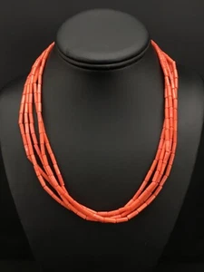 Collar Navajo de plata esterlina 19" 1108 tubo coral naranja cuentas Heishi 5 hilos - Imagen 1 de 12