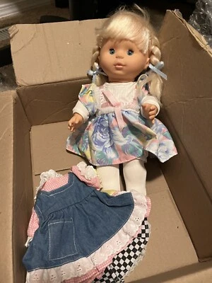 Vintage Mattel Magic Nursery 14” Toddler Baby Doll Original Outfit Blonde Blue - Image 1 of 4