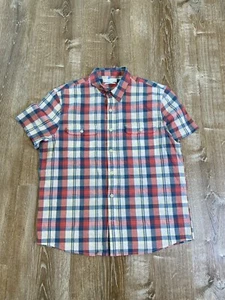 LUCKY BRAND Mens Pink Blue Cotton Linen Short Sleeve Shirt Button Down Large EUC - Picture 1 of 7