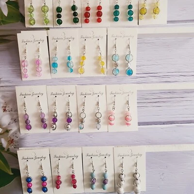 Ohrringe Handarbeit, Unikat, je drei Perlen im Perlenrahmen (1-2), Metall, rund - Bild 1 von 2