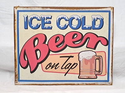 Letrero retro de metal de cerveza helada en grifo rústico vintage hombre cueva pared garaje decoración Foto 1 de 4