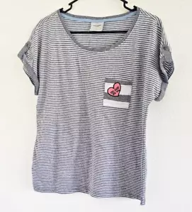 Vero Moda Denim Gray & White Stripe Short Sleeve T-Shirt With Pocket Size Large - Picture 1 of 6