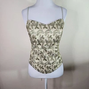 Fanny USA Y2K Size Medium Gold Green Metallic Lace Up Corset Tank Top NWT - Picture 1 of 11