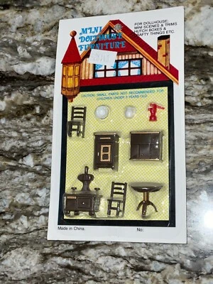 Mini Dollhouse Furniture 9 Piece Set Stove Cabinets Table Chairs Pitcher - Image 1 of 3