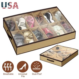 12 Pairs Under Bed Shoe Storage Organizer Holder Closet Box Bag with Zipper USA - Picture 1 of 9